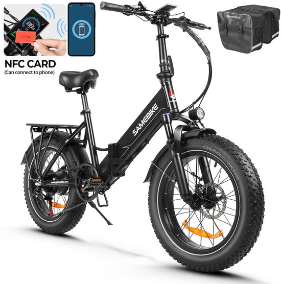 SAMEBIKE LOTDM200-II Elektrische Fatbike – 20*4 Inch – 48V 13Ah – 90KM Bereik – NFC LCD Display – 250W Motor – Dubbel Vouwbaar – Zwart van Merkloos