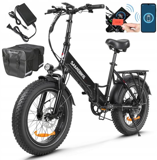 Samebike LOTDM200 Opvouwbare Elektrische Fiets - 48V 13Ah Accu, 80km Bereik, 20"x4.0" Vetbanden, 7-Speed Shimano, Dubbel Geveerd - Zwart