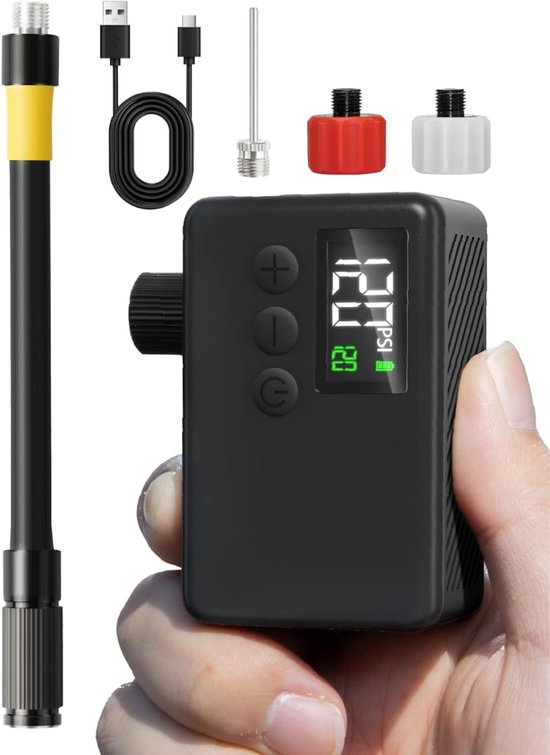 SAVI® Fietspomp met Drukmeter - Fietspomp Klein - Fietspomp Handmatig - Zwart - 8cm x 5cm x 4cm