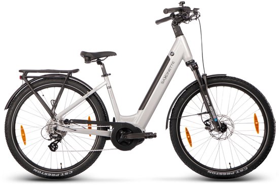 Saxonette Deluxe SUV Easy ebike midmotor 8 sp 14.5 Ah zilver van Saxonette