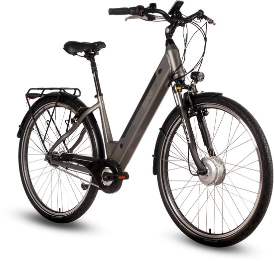 saxxx Comfort Plus 4.0- 28 inch elektrische stadsfiets - 95%Vooraf Geassembleerd Stadsfiets - actieradius tot 90 km - voorwielmotor - 36V 418Wh accu - Shimano 7-speed naafversnelling - LCD-display - Zilvergrijs mat