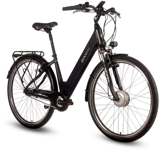 saxxx Comfort Plus 4.0 -28 inch elektrische stadsfiets - actieradius tot 90 km - voorwielmotor - 36V 418Wh accu - 95%Vooraf Geassembleerd Stadsfiets - Shimano 7-speed naafversnelling - LCD-display - Zwart mat