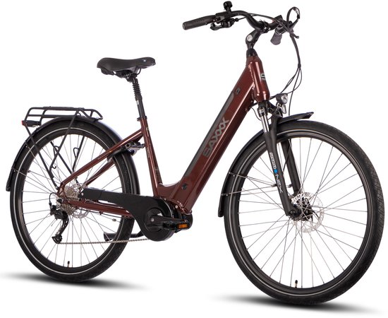 SAXXX Deluxe Sport Elektrische Fiets - 28 inch E-Bike - 250W Middenmotor - 70Nm Koppel - 418Wh Geïntegreerde Accu - Shimano Alivio 9 Versnellingen - Shimano MT200 Hydraulische Schijfremmen - glanzend bordeauxrood