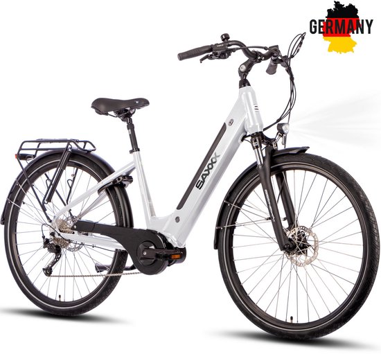 SAXXX Deluxe Sport - Elektrische Fiets - 95% Vooraf Geassembleerd Stadsfiets - 418Wh Verwijderbare Accu - 100 km Actieradius - Middenmotor 250W - 28" Wielen - Shimano Alivio 9 Versnellingen - Hydraulische Schijfremmen - Alu - Wit
