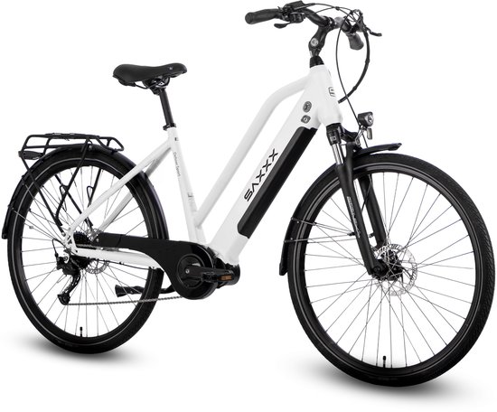 SAXXX Elektrische Fiets 28 inch Dames Heren - Middenmotor 70 Nm - Accu 418 Wh - Actieradius tot 100 km - Shimano Alivio 9 Versnellingen - Hydraulische Schijfremmen - Aluminium Frame - wit