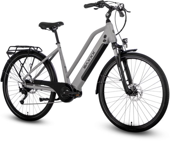 SAXXX Elektrische Fiets 28 inch Dames Heren - Middenmotor 70 Nm - Accu 418 Wh - Actieradius tot 100 km - Shimano Alivio 9 Versnellingen - Hydraulische Schijfremmen - Aluminium Frame - zilver