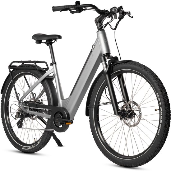 SAXXX Elektrische Fiets Comfort SUV Easy - 468Wh uitneembare accu - 90 km Actieradius - SHIMANO Altus 7 Versnellingen - Achterwielmotor 250W - 27.5 inch CST anti-lek banden - Mechanische schijfrem - Elektrische Stadsfiets - Zilvergrijs van Saxxx