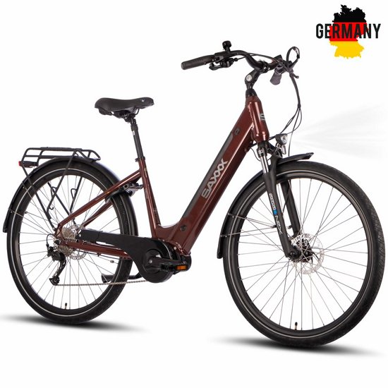 SAXXX Elektrische Fiets Deluxe Sport - 418Wh Verwijderbare Accu - 100 km Actieradius - Middenmotor 250W - 28 Inch Wielen - Shimano Alivio 9 Versnellingen - Hydraulische Schijfremmen - Aluminium Frame - Elektrische Stadsfiets - Bordeauxrood van Saxxx