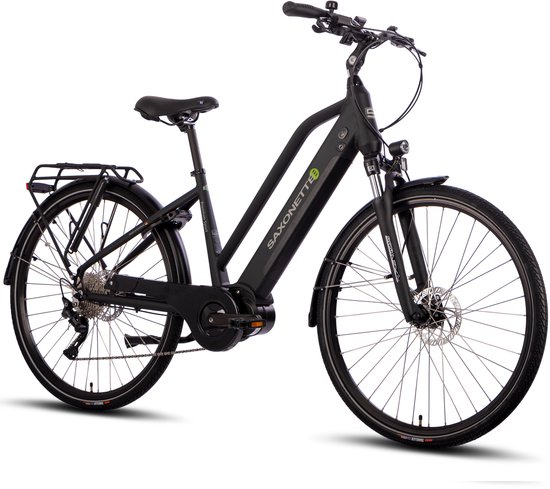 SAXXX Elektrische Fiets PREMIUM SPORT TRAPEZ - 522Wh Verwijderbare Accu - 100 km Actieradius - Middenmotor 250W - Shimano Deore 10-speed - 28 Inch Wielen - Hydraulische Schijfremmen - Aluminium Frame - Elektrische Stadsfiets - Zwart van Saxxx