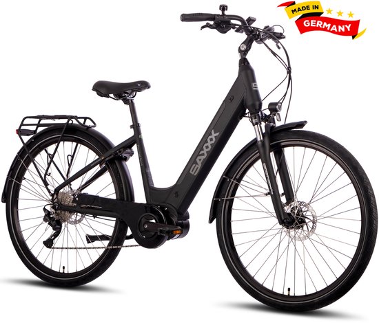 SAXXX Elektrische Fiets PREMIUM SPORT WAVE - 374Wh Verwijderbare Accu - 100 km Actieradius - Shimano Tourney 7-speed - Achterwielmotor 250W - 28 Inch Wielen - Promax V-brakes - diamantframe - Elektrische Stadsfiets - Zwart van Saxxx