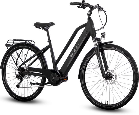 SAXXX Elektrische Stadsfiets 28 inch - Aluminium Trapeziumframe - Middenmotor 70 Nm 250 W - Uitneembare Accu 418 Wh - Shimano 9 Versnellingen - Comfortabele Stadsfiets - zwart