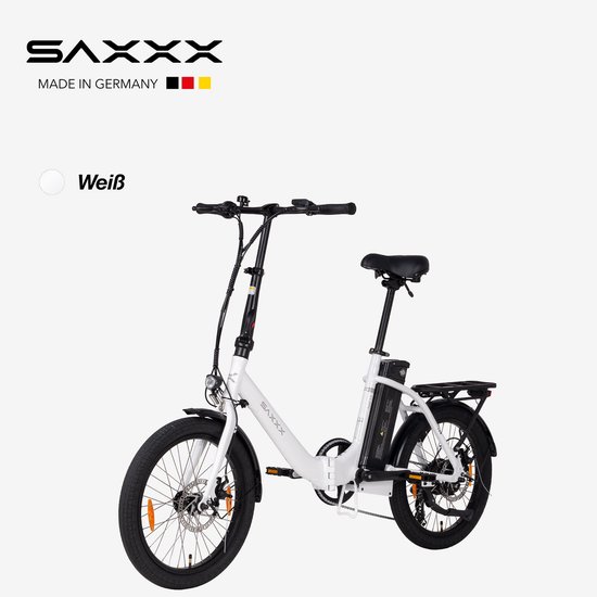 SAXXX Foldi 2.0 - 20 inch opvouwbare elektrische fiets - 36V 460Wh accu - 95% voorgemonteerd - ZOOM mechanische schijfremmen - achterwielmotor - Shimano 7 versnellingen - LCD-display - aluminium frame - kleur-LCD-display- glanzend wit