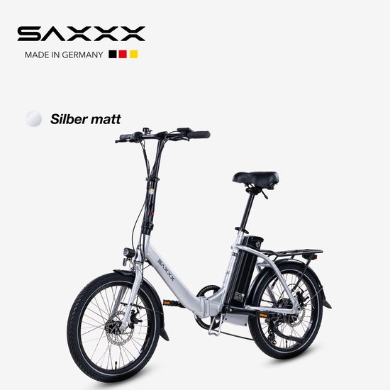 SAXXX Foldi 2.0 – 20 inch opvouwbare elektrische fiets – 36V 460Wh accu – 95% voorgemonteerd – ZOOM mechanische schijfremmen – achterwielmotor – Shimano 7 versnellingen – LCD-display – aluminium frame – kleur-LCD-display - mat zilvergrijs