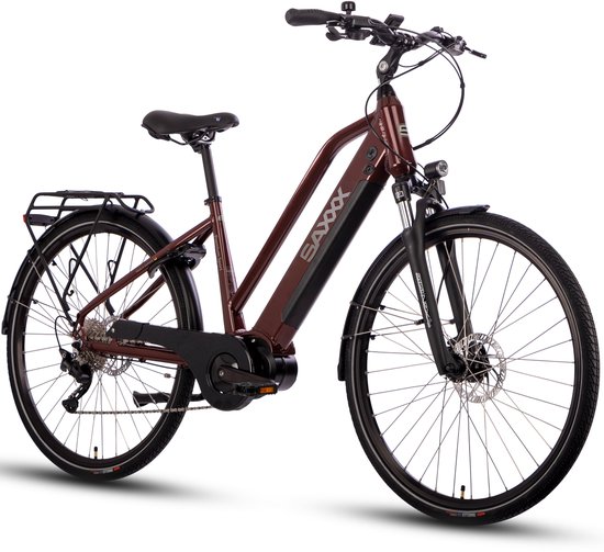 SAXXX High Performance 28 inch Trekking E-bike - 522Wh grote accu - tot 100 km actieradius - 250W middenmotor - 90Nm koppel - SHIMANO Deore versnelling - hydraulische schijfremmen - aluminium frame - bordeauxrood