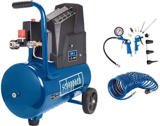 Scheppach Compressor HC30o - 24L - 8 bar - 1100W - 200L/min - Olievrije compressor - Incl. 13 accessoires