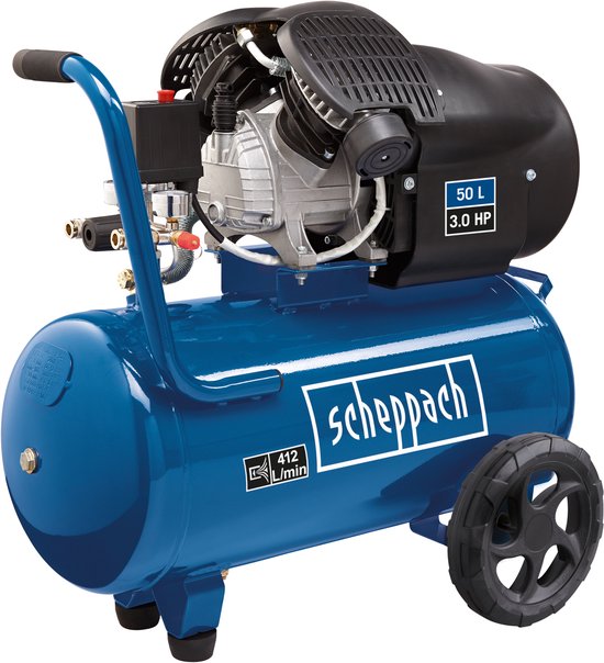 Scheppach Compressor HC53DC - 10 Bar - 50L - Dubbele cilinder - Aanzuigvermogen 412L/min - Oliegesmeerd