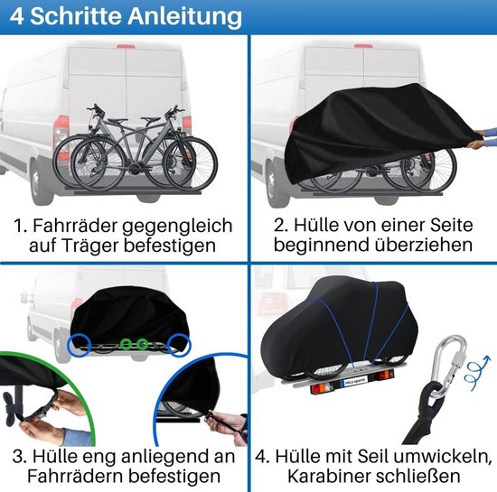 Scheurvaste fietshoes achterdrager voor 2 fietsen - waterdicht - 600D ripstop - met 6 m touw - fiets en e-bike beschermhoes Hoes fietsendrager van ProPlus