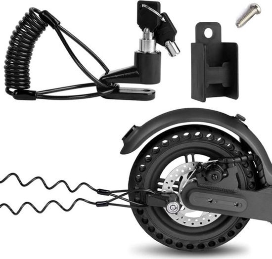 Schijfremslot - Remschijfslot Met Reminder Kabel En Houder - Fiets Slot - Elektrische Step Slot - Motorslot - Scooterslot - Slot - Elektrische Step Accessoires - Voor E-Bike / Motor / Scooter / Elektrische Step / Fiets - Anti-Diefstal - Zwart