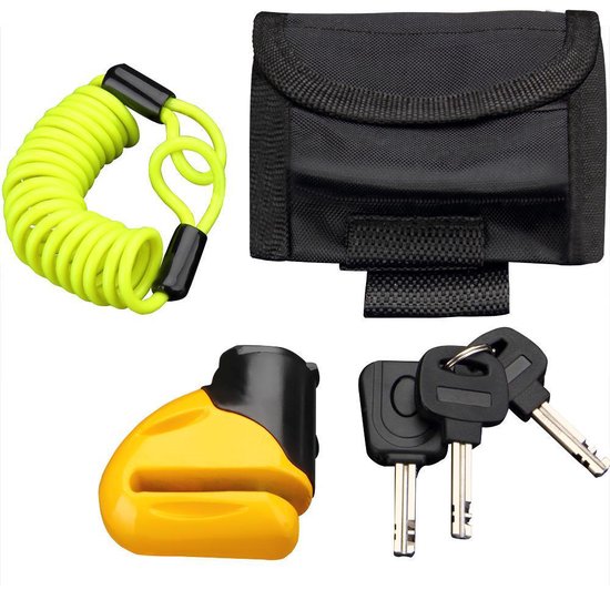 Schijfremslot van staal voor motor of fiets, sleutel met LED-verlichting, herinneringskabel van Carpoint