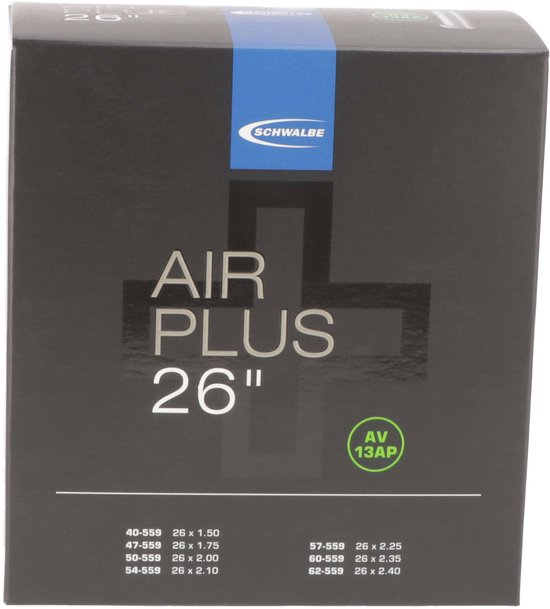 Schwalbe Air Plus binnenband 26 inch 40/62-559 met Frans ventiel 40 mm voor e-bike en cargobike van Schwalbe