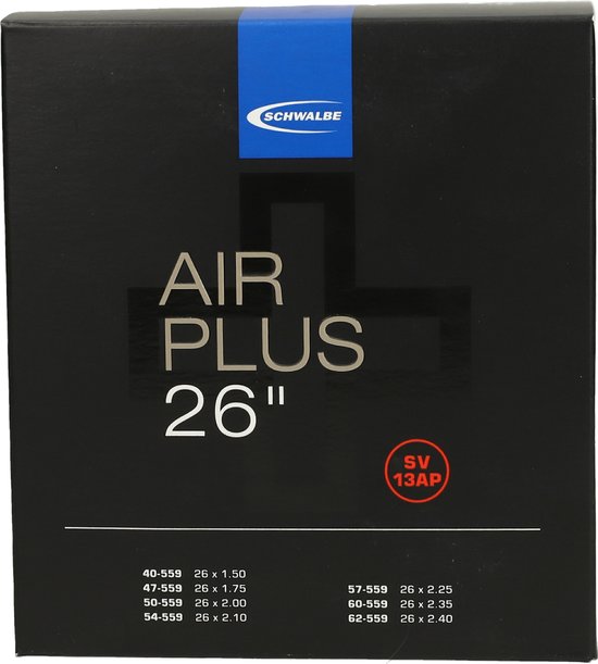 Schwalbe Air Plus binnenband 26 inch 40/62-559 met Frans ventiel 40 mm voor e-bike en cargobike