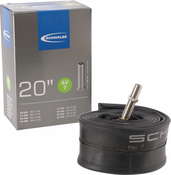 Schwalbe AV7 - Binnenband Fiets - Auto Ventiel - 40 mm - 40/62 - 406 - 20 x 1.50/2.50 inch van Schwalbe