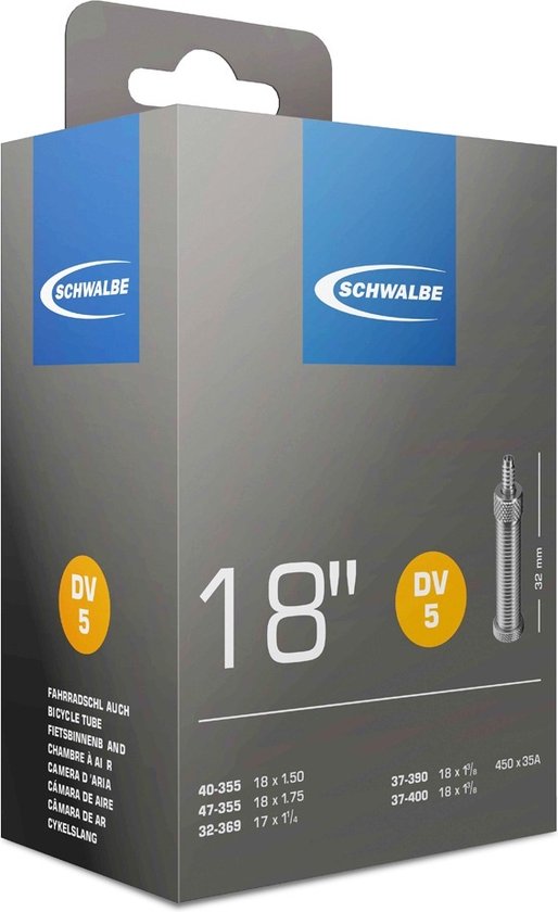Schwalbe DV5 - Binnenband Fiets - Hollands Ventiel - 32 mm - 18 x 1 1/4 - 1 3/8 - 175 van Schwalbe