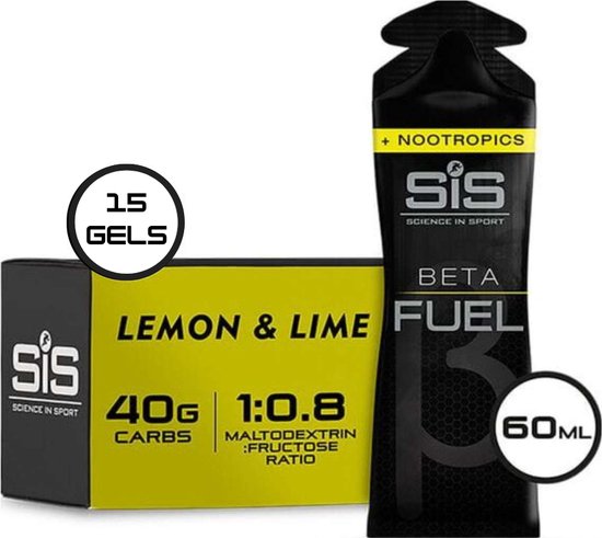 Science in Sport - SIS Beta Fuel - Dual Source energy gel Nootropics - Lemon & Lime smaak - 1 : 0,8 Maltodextrine Fructose verhouding - 40 gram koolhydraten per gel - 15 x 60ml van Science in Sport