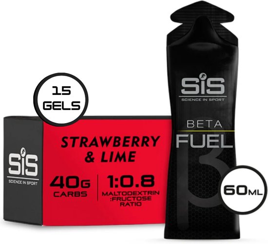Science in Sport - SIS Beta Fuel - Dual Source energy gel - Strawberry & Lime smaak - 1 : 0,8 Maltodextrine Fructose verhouding - 40 gram koolhydraten per gel - 15 x 60ml van Science in Sport