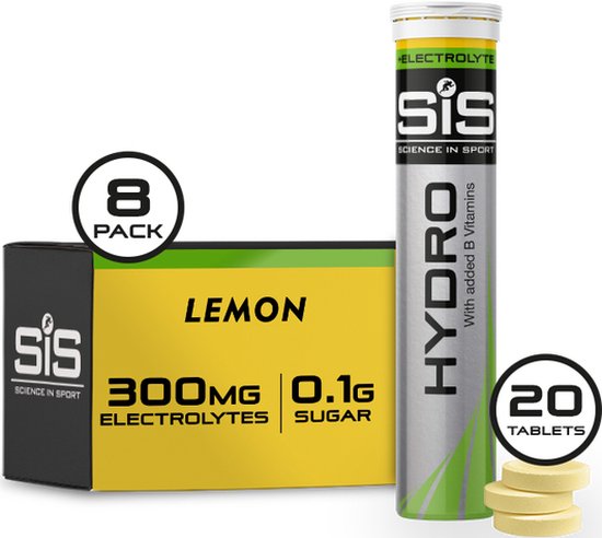 Science in Sport - SIS Go Hydro Bruistabletten - 300mg Elektrolyten - Lemon Smaak - 8x20 (160) Tabletten voordeelverpakking van Science in Sport