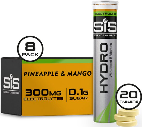 Science in Sport - SIS Go Hydro Bruistabletten - 300mg Elektrolyten - Pineapple & Mango Smaak - 8x20 (160) Tabletten voordeelverpakking van Science in Sport