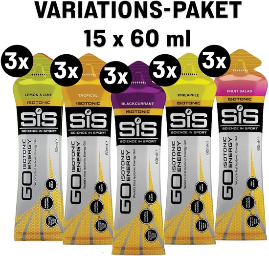 Science in Sport - SiS Go Isotonic Energiegel - 15x60 ml - Variatie pack bundel - Orange, Tropical, Pineapple, Blackcurrant & Lemon lime