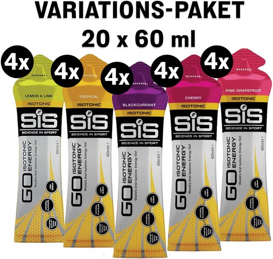 Science in Sport - SiS Go Isotonic Energiegel - 20x60 ml - Variatie pack bundel - Lemon & lime, Tropical, Pink grapefruit, Blackcurrant & Cherry