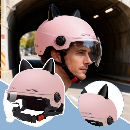 Scooterhelm – verstelbare fietshelm met vizier, ademende, lichtgewicht schaal voor dagelijkse ritten, schokabsorberend, ergonomisch ontwerp, gebruiksvriendelijke veiligheidsfuncties, veiligheid – roze