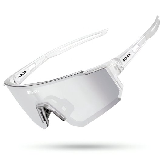 SCVCN® Panoramische fietsbril voor wielrenners, mountainbikers | Sport zonnebril | Fietsbril | Sportbril | Racefiets | MTB | Sport Fiets Bril| Zonnebril |UV400| Festival bril - Rave Bril |TR90-Montuur|Outdoor| Transparant Wit | Zilver |S1411-B-11 van Merkloos