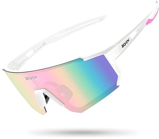 SCVCN® Panoramische fietsbril voor wielrenners, mountainbikers | Sport zonnebril | Fietsbril | Sportbril | Racefiets | MTB | Sport Fiets Bril| Zonnebril |UV400| Festival bril - Rave Bril | TR90-Montuur|Wit | Parelmoer Roze | Blauw | Groen|S1411-B-10 van Merkloos