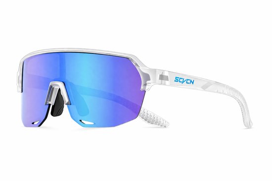 SCVCN®S9032-B05 Kinder Sportzonnebril | Fietsbril Kind Jongens Meisjes | UV400 Gepolariseerd | MTB Racefiets Hardlopen | Sportbril Kind | TR90 Lichtgewicht | Transparant Montuur | Blauwe Lens | Kinder Zonnebril Outdoor | Inclusief Bril Sleeve & Doek