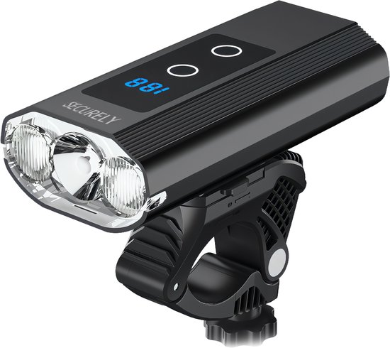 Securely Fietslamp 1200 Lumen met Powerbank – 5800mAh – USB-C Oplaadbaar – IP65 Waterbestendig – LED Batterijdisplay – 360° Houder – Voor Fiets, E-bike en Fatbike