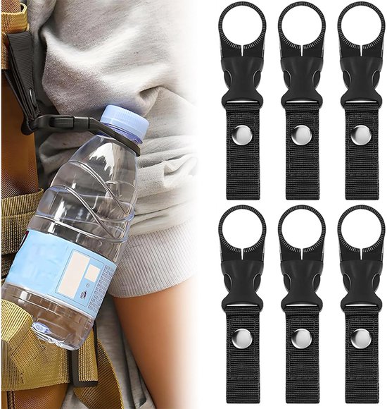 Set van 12 flessenhouders voor aan de riem, zwarte nylon flessenhouderclips, flessenhouder voor aan de tas, karabijnhaak flessenhouder set, waterfleshouder gespen, waterfleshaak voor buiten