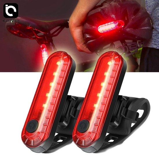 Set van 2 oplaadbare led-achterlichten voor de fiets – veiligheidswaarschuwingslichten voor achterop of op de helm