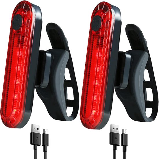 Set van 2 oplaadbare LED-fietsachterlichten, achterlichten voor het fietsen, veiligheidsverlichting voor 's nachts, waterdichte heldere waarschuwingsknipperlichten, mountainbikeverlichting - rood licht