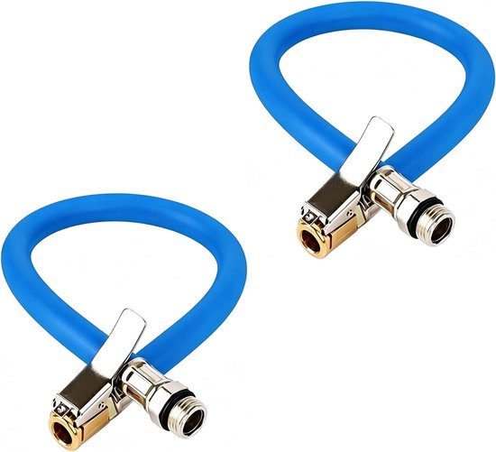 Set van 2 Universele Fietspomp en Auto Banden Aansluitingen, Flexibele Blauwe Rubber Slang met Koperkop voor Snelle en Waterdichte Bandeninflatie van Auto's, Motoren en Fietsen