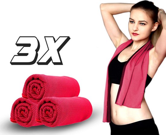 Set van 3 - Verkoelende Sporthanddoek - Handdoek - Rood - Microvezel - Gym - Fitness – Handdoek - Yoga – Reizen – Hardlopen – Hardloop – Handdoek  Sporthanddoeken – 3 stuks - Ice Cooling Towel - Forward Products® van Forward Products®