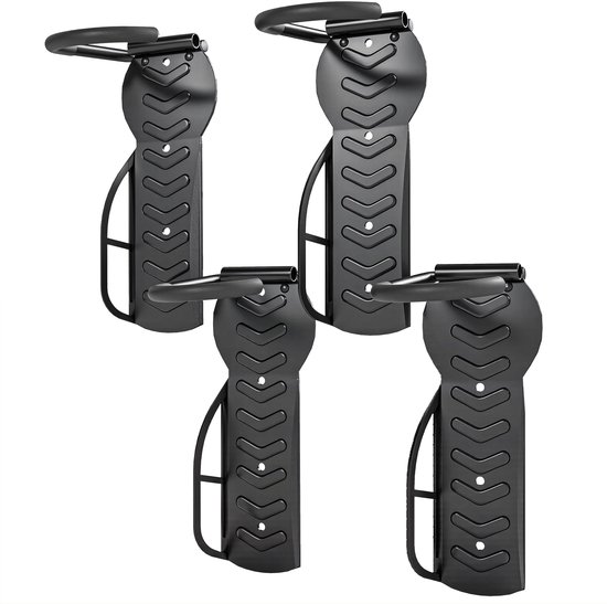 Set van 4 verticale fietsenwandbeugels - draagvermogen 30 kg - opklapbaar - voor 4 fietsen - ruimtebesparend - zwart
