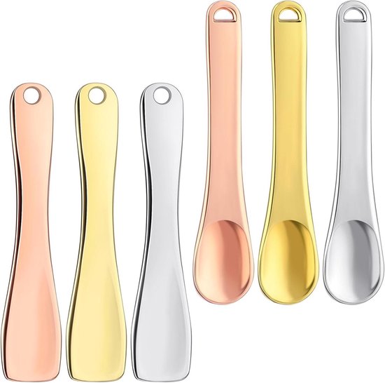 Set van 6 metalen make-up spatels en mini gezichtsspatels voor het hygiënisch aanbrengen van lotion, masker en crèmes, ideaal als huidverzorging accessoire