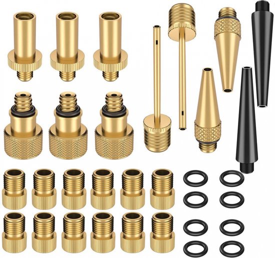 Set Verloopnippels Fietspomp - 32 Stuks - Fietsventiel - Universeel - Adapter fietspomp, Ballenpomp - Voor Frans ventiel en Autoventiel - voor alle fietsventielen van NC Onderdeelhouder