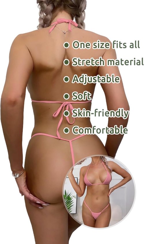 Sets Sexy Swimsuit Micro Bra Bikinis Lingerie for Women Pink