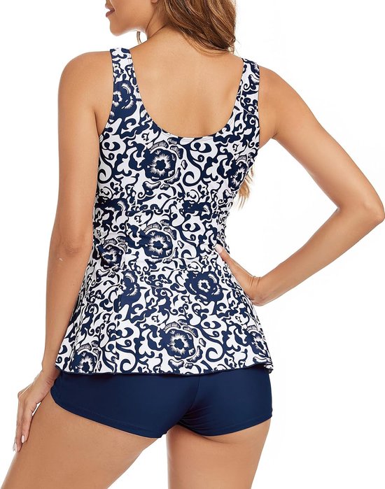 Sets voor dames, hoge taille, 2 stuks, tankini-badpak, zwempak, bedrukte top met boyshorts, badmode, badpak