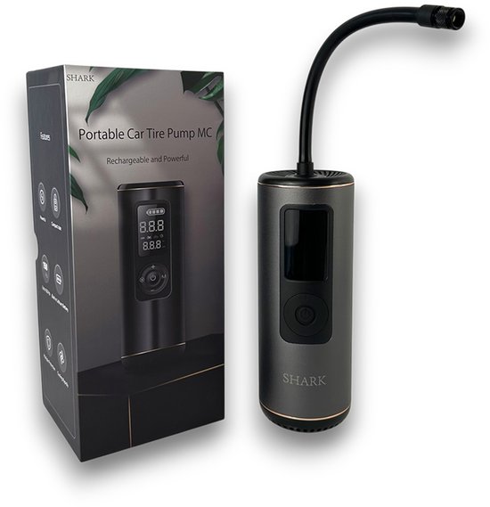 SHARK Portable Car Tire Pump MC - Elektrische bandenpomp oplaadbaar - Portable pomp - Luchtcompressor - Pech onderweg - Reispomp - Autopomp - Fietspomp - Autoband - Band - Banden - Auto - Fiets - Motor - Caravan - Camper - Scooter - Fatbike - Bar/Psi