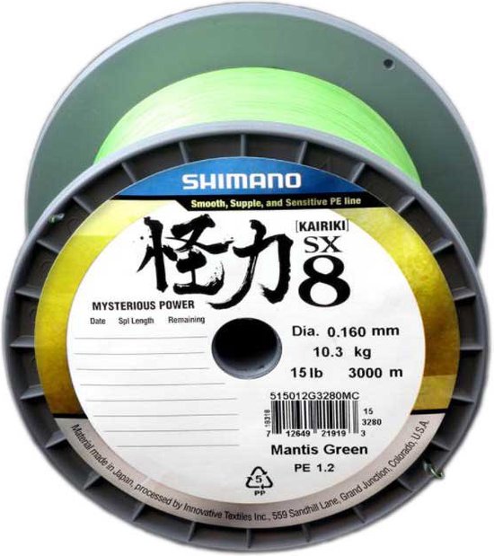 Shimano Fishing Kairiki 8 Gevlochten Vislijn 3000 M Geel 0.190 mm van Shimano